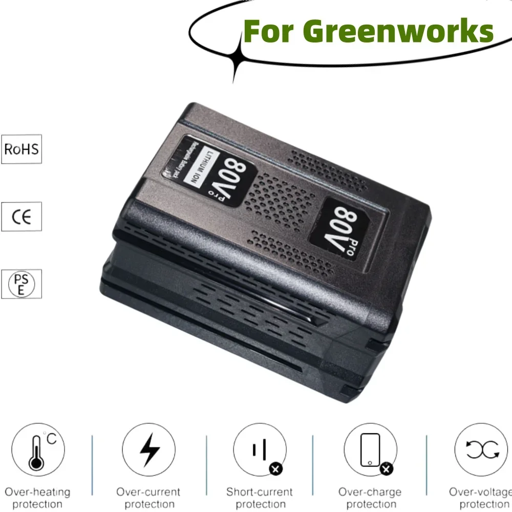 Batería recargable de iones de litio de 80V y 60000mAh para herramienta eléctrica Greenworks, Compatible con GBA80250, GBA80400, GBA80500