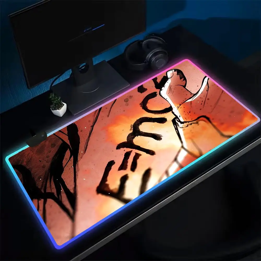 DR.Stone Mouse Pad Anime Gaming Mouse Pad LED Table Pads Backlit Rubber Desktop XXL Mousepad RGB Desk Mats