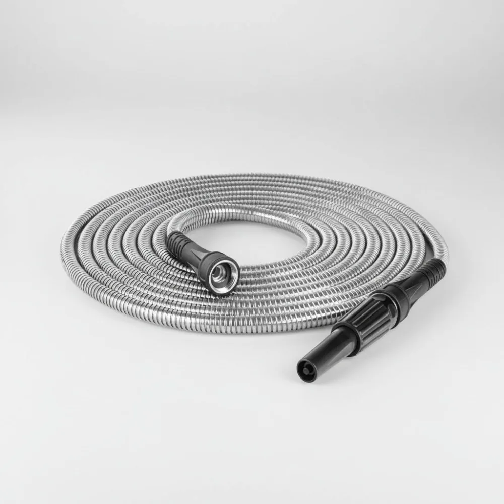 

75Ft Stainless Steel Garden Hose with Nozzle, Flexible Rust-Proof Lightweight Heavy Duty 500 PSI for Home Garden Use