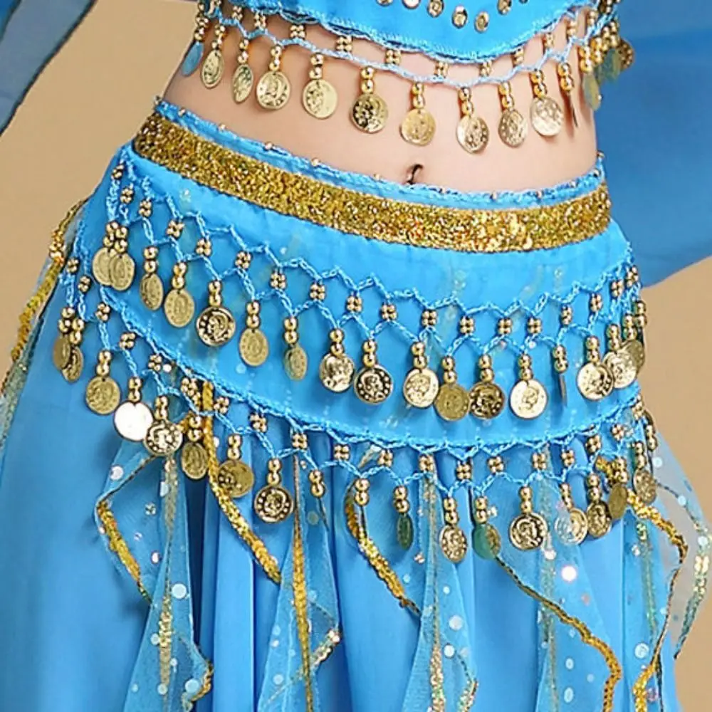 Kids Metal Coins Waist Chain Chiffon Child Belly Dance Dacning Waist Belt Chain Performance Costumes Indian Dance Belt Hip Scarf