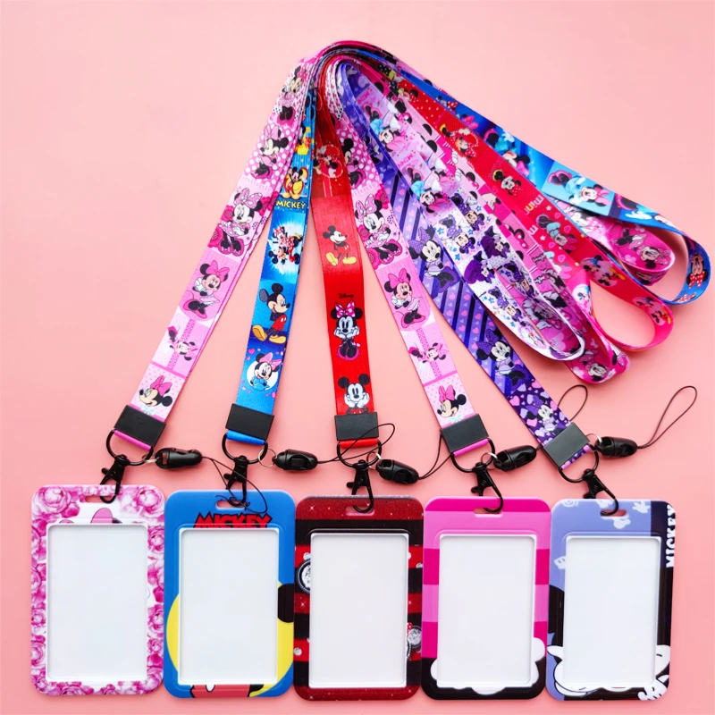 Disney Mickey Minnie Identification Card Holder lanyards Key chain Cartoon Card Case ID Badge Holder Neck Strap Credentials