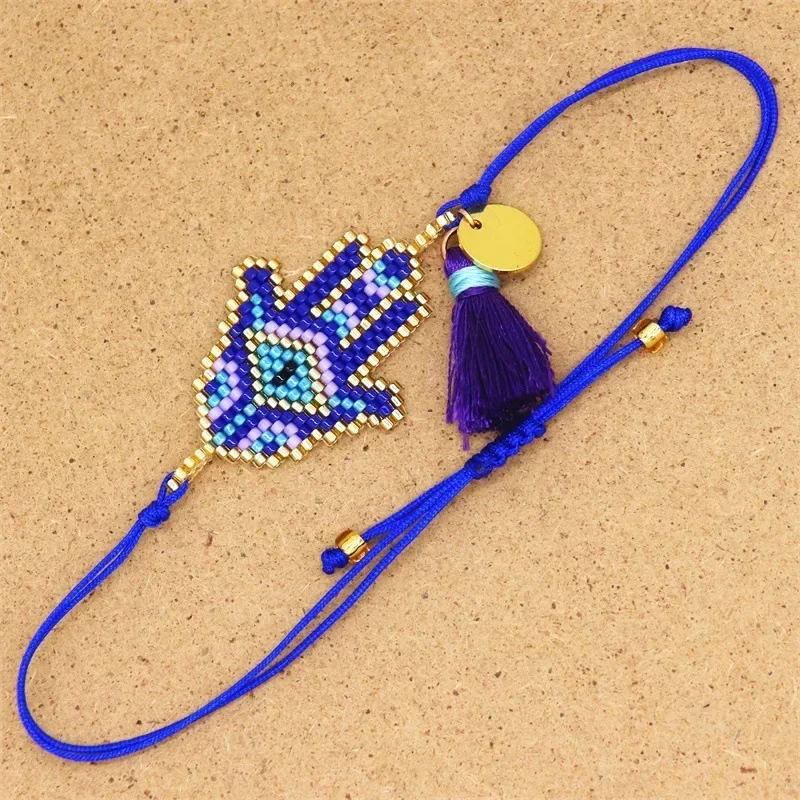 Beaded bracelet Originality Palm Eye Design Hand knitting Bohemia Adjustable Tide Female Simple Rice bead bracelet