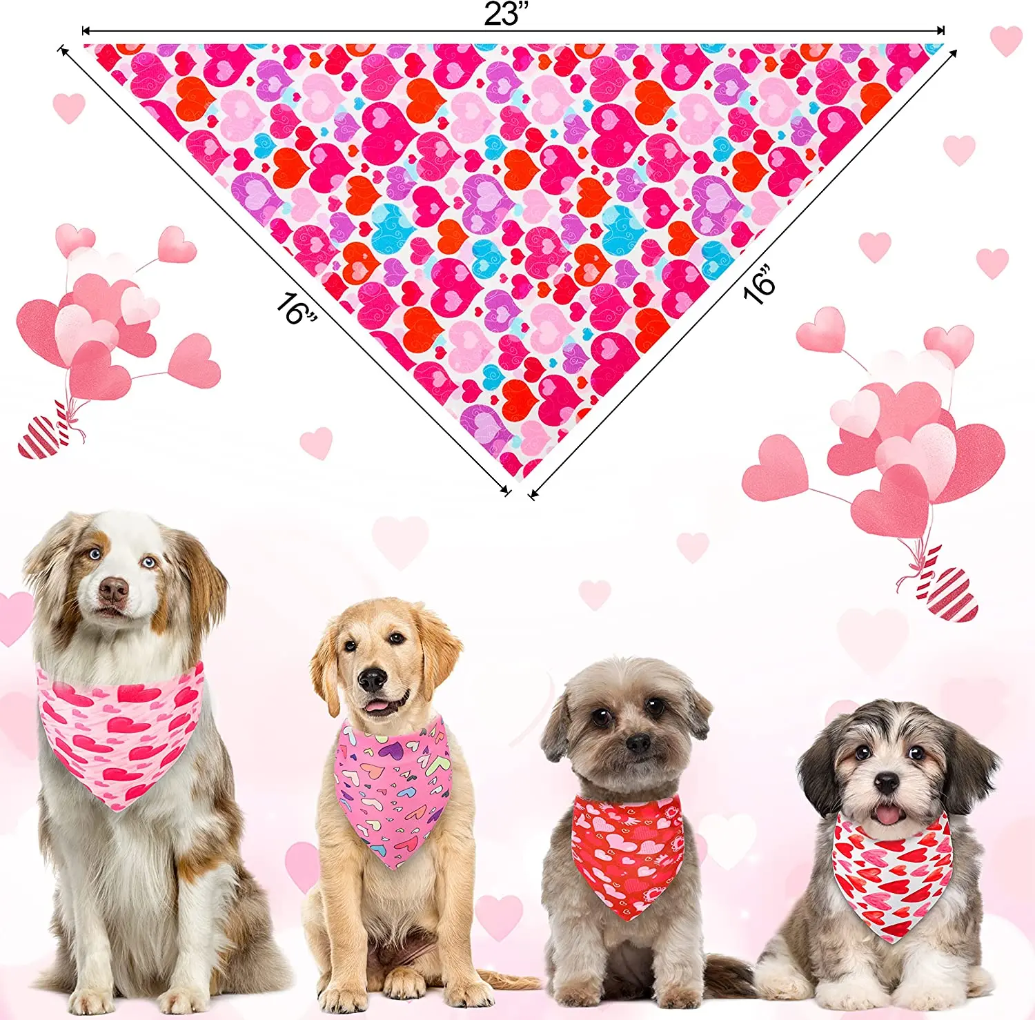 20 Packs MIX Valentine's Day Dog Bandanas Triangle Heart Triangle Bibs Scarf Bandana Neckerchief Scarf For Dogs Cats Pet