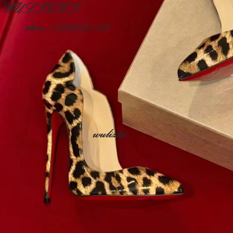 Apricot Spot Brown Leopard Print Stiletto Pump Woman Red Black Totem Print Heels Girl Party Wild Pointed Toe 12Cm Hot Chick Shoe