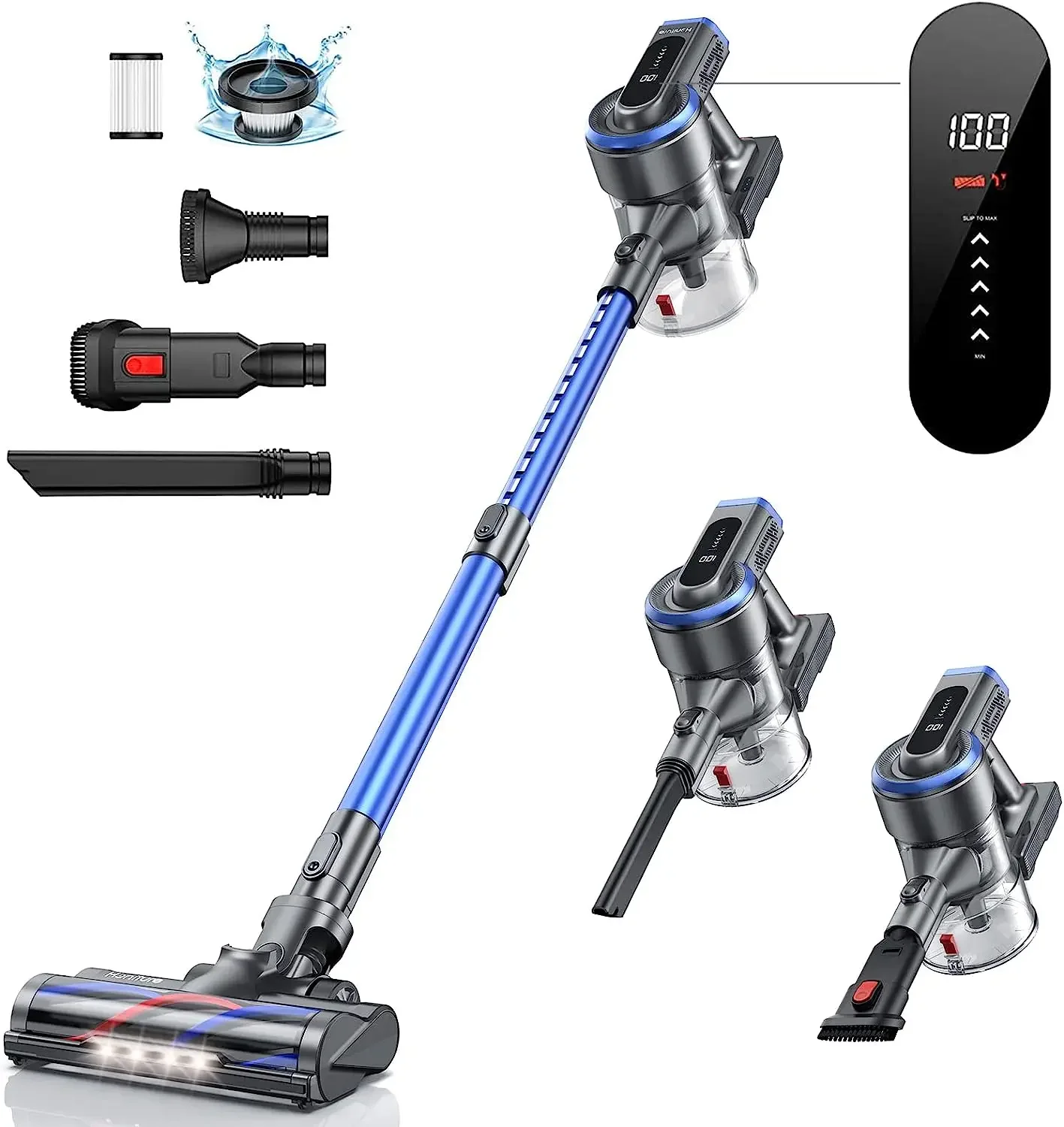 Honiture S12 Cordless Vacuum Cleaner 450W/35KPa Touch Screen 55Min Runtime Stick Vacuuming for Carpet Pet Hair Floors