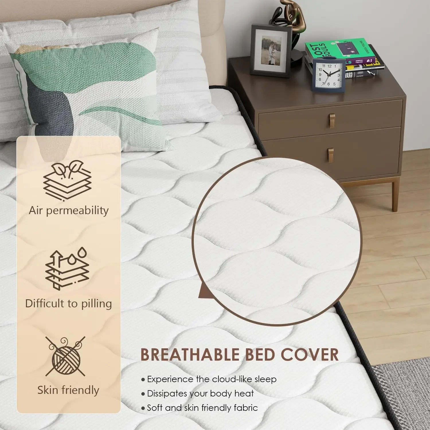 ที่นอนไฮบริดขนาด 6 นิ้วพร้อมสปริงด้านในและโฟม/ปราศจากไฟเบอร์กลาส/ที่นอนสปริงเนื้อแน่นปานกลาง/ที่นอนขนาดคู่ในกล่อง/CertiPU