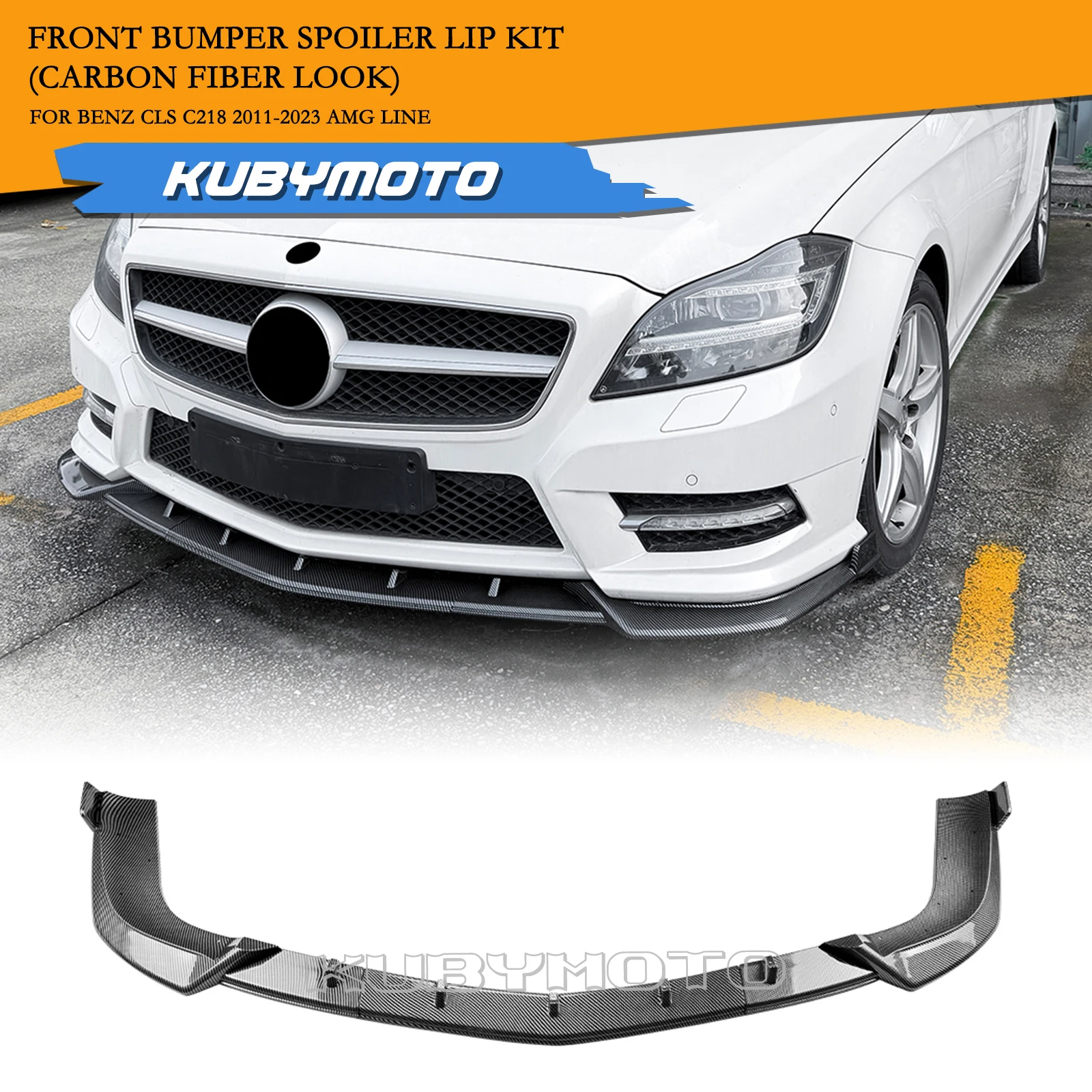 Glänzend schwarz/Carbonfaser-Look Frontstoßstangenspoilerlippe untere Splitterklinge für Mercedes Benz 2011–2013 CLS-Klasse C218 AMG Line