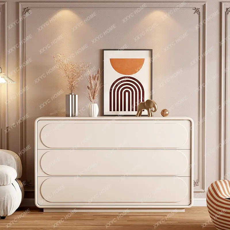 Solid Wood Bedroom Locker French Living Room Decoration Entrance Cabinet Quiet Style Dining Room Three Bucket Cabinet