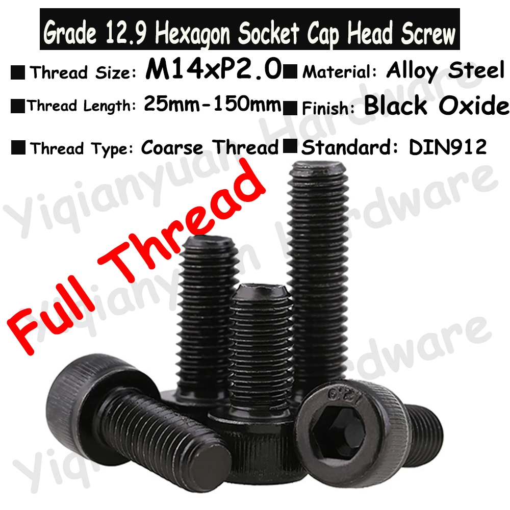 

M14xP2.0 Coarse Thread Grade 12.9 Alloy Steel DIN912 Hexagon Socket Knurled Cap Head Screws Allen Key Bolts Full Threaded