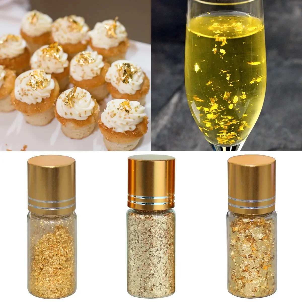 24K Gold Leaf Sheets Flakes Genuine Glitter Gold Powder for Food Drink Dessert Cake Decoration Premium Pure Gold Flakes 0.1g