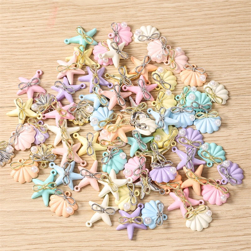 5 Stück niedliche, bunte Metall-Sternfisch- und Muschel-Anhänger für die Schmuckherstellung, zum Basteln von Halsketten, Ohrringen und Armbändern, DIY-Bastelzubehör. – Detail 4