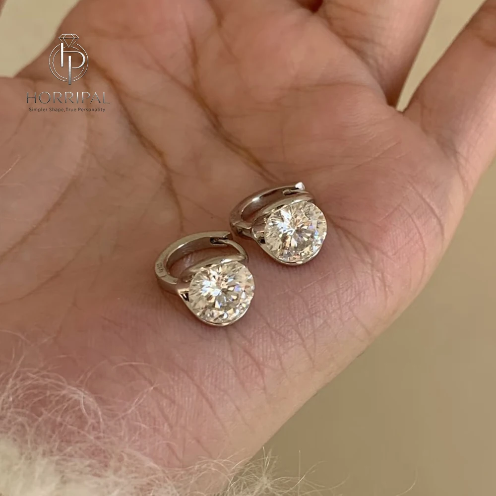 HORRIPAL 4cttw/6cttw Moissanite Hoop Earrings For Women S925 Silver Plated 18K Gold Half Bezel Set Ear Buckles Fine Jewelry Gift
