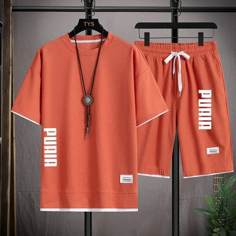 2026 New Men's T-shirt and Shorts Set 2-in-1 Summer Breathable Casual T-shirt Running Fashion Element Printed Men's Sports Set view 6