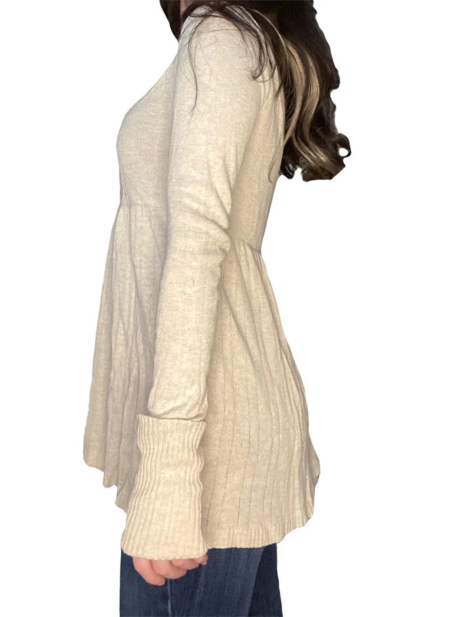เสื้อสเวตเตอร์ไหมพรมผู้หญิงแฟชั่นใหม่ปี 2025 แขนยาว คอเหลี่ยม ติดกระดุม สีพื้น สำหรับฤดูใบไม้ร่วง