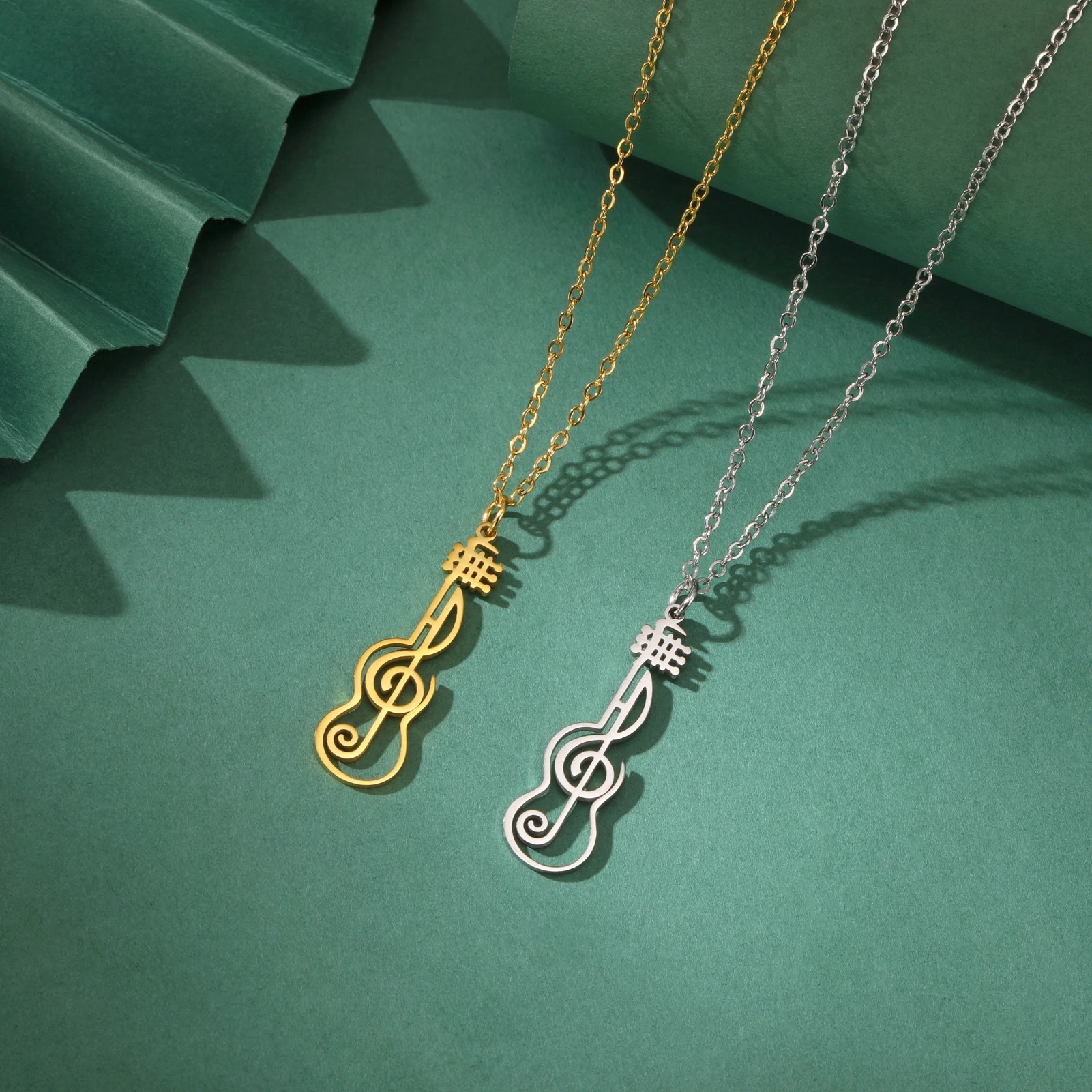 Unift Music Note Treble Clef Guitar Necklaces for Women Stainless Steel Pendant Trendy Music Jewelry Musician Violin Neck Chain