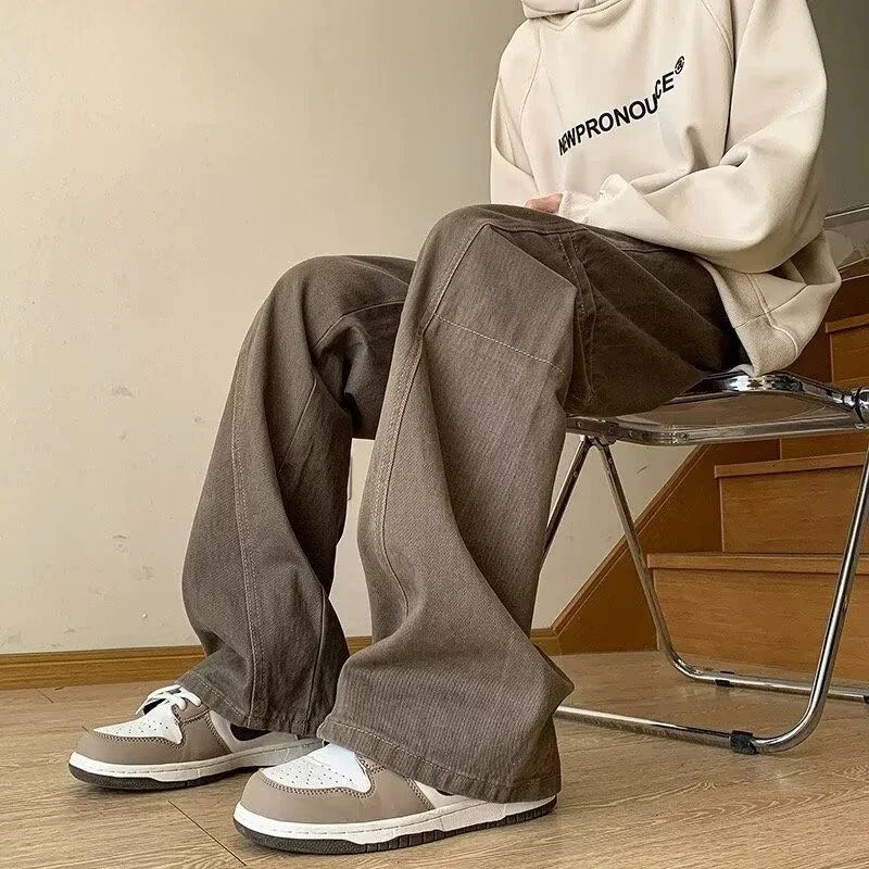 Autumn Y2K Vintage Multi-pocket Straight Cargo Jeans For Man Causal Wide-leg Baggy Denim Pants High Street Fashion Washed Jean