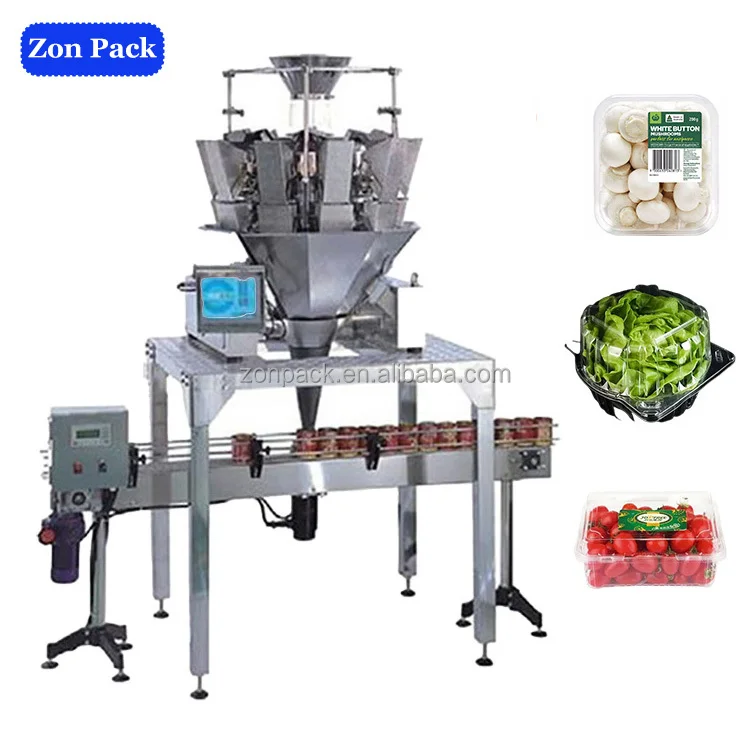 เครื่องชั่งน้ำหนักอัตโนมัติ 10/14 หัว สำหรับมะเขือเทศเชอร์รี่ในถาดพลาสติกแบบฝาพับ เครื่องชั่งแบบหลายหัวสำหรับเครื่องบรรจุภัณฑ์