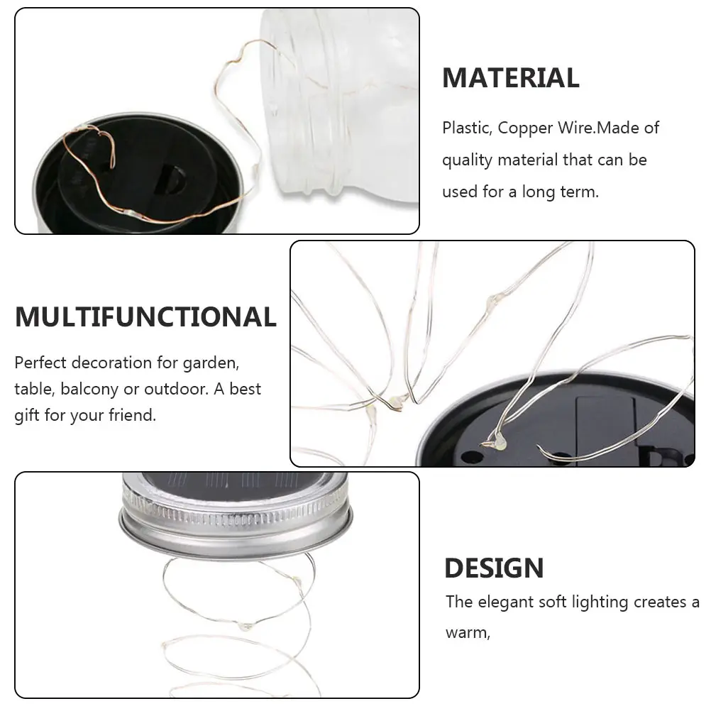 

3pcs Solar Bottle Cap String Lights for Garden Table Balcony Outdoor Warm Atmosphere Jar Lamps Copper Wire Elegant
