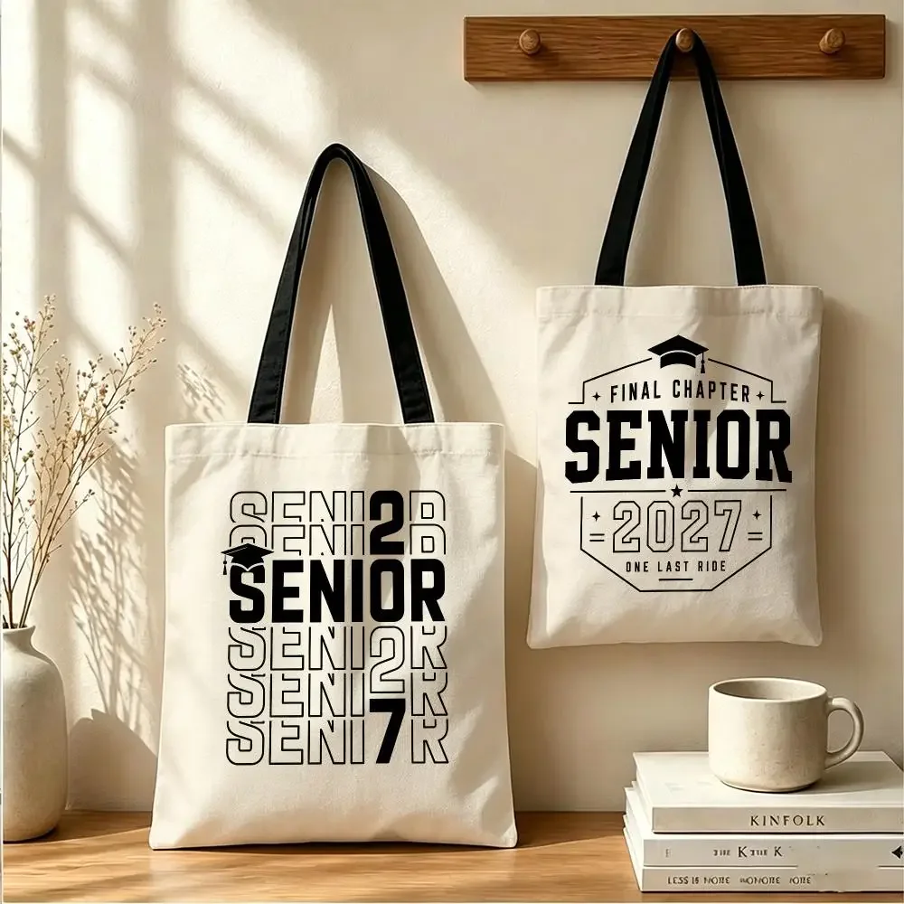 Senior 2027 Storage Bags Canvas Tote Bag Women Large Capacity Reusable Shopping Shoulder Bag Daily Handbag