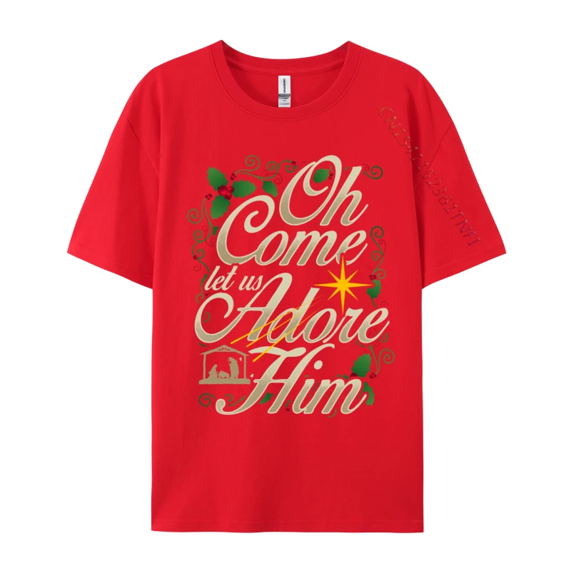 Oh Come Let Us Adore Him Nativity Christian Christmas T-Shirt Family 100% Cotton Round Neck Men Tops & Tees Sweatshirts