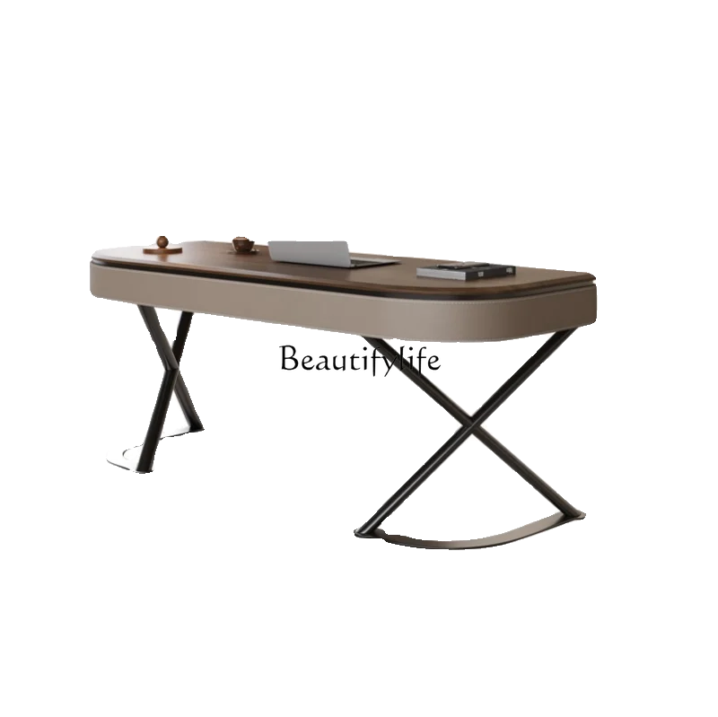 

Italian minimalist home study desk modern light luxury solid wood writing desk