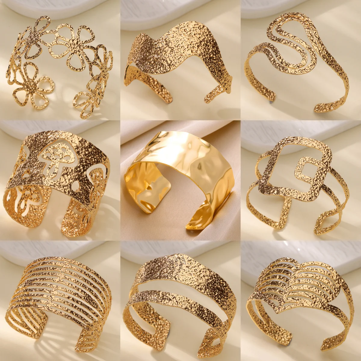 

Flower Heart Wide Bracelet For Women Gold Color Iron Stainless Steel Vintage Exaggerated Bracelet Fashion Jewelry Favors Pulser