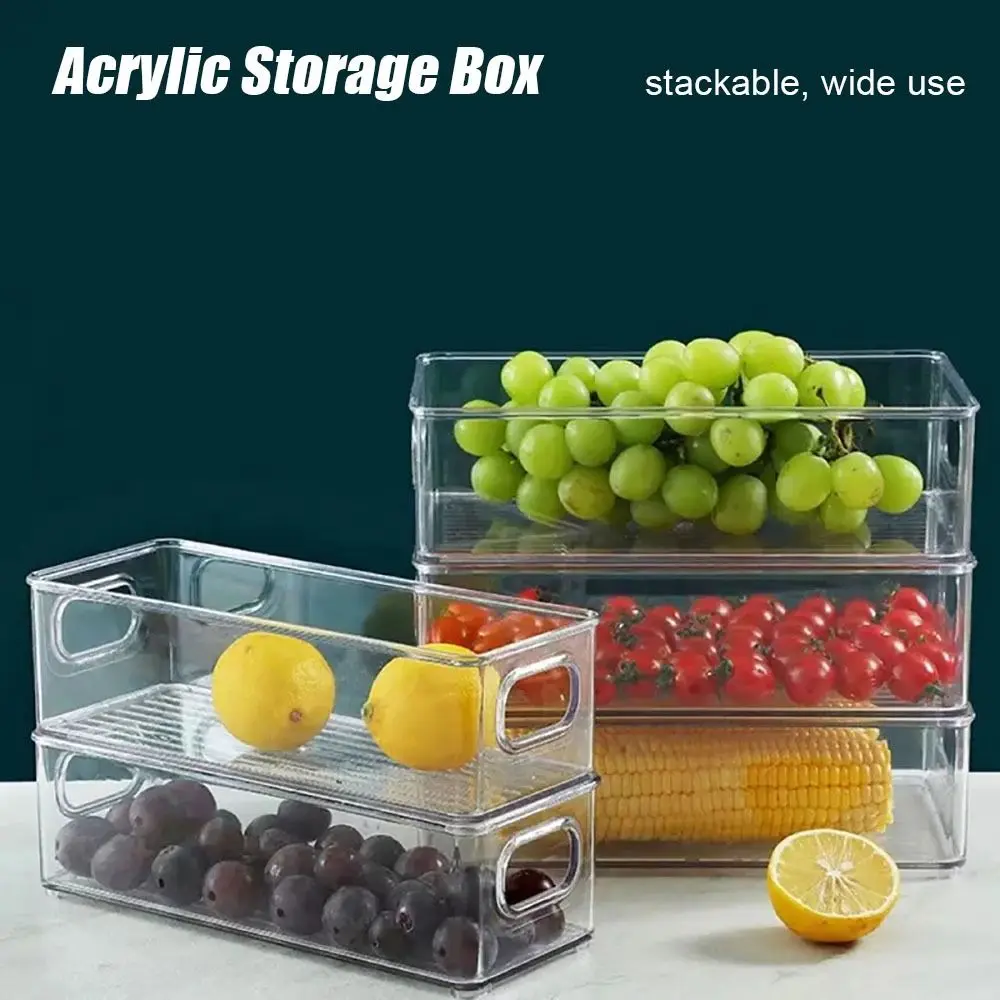 INS style Acrylic Notebook Storage Box Stackable Fridge Storage Bin Transparent Fruit Food Cosmetic Jewelry Organizer Containers