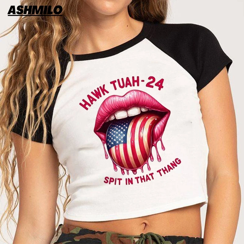 

Y2K T Shirt Hawk Tuah Spit On That Thing Hip Hop Crop Top Vest Tank Top Women Cropped Graphic Tshirt Vintage Tees Shirts T-shirt