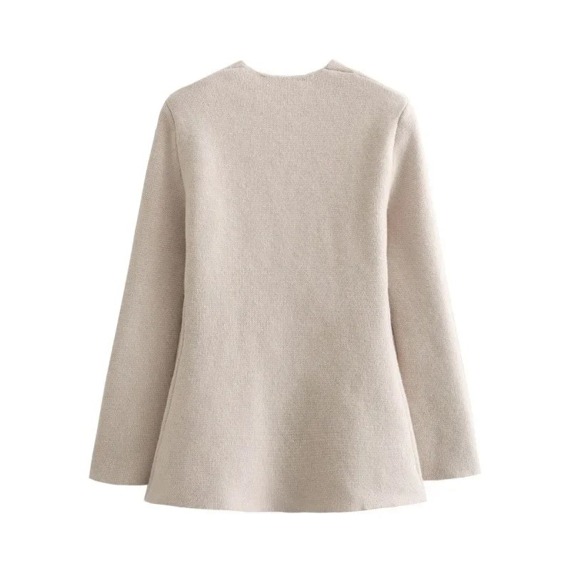 Damesmode gebreid vest met lange mouwen V-hals enkele gesp jas lente nieuwe chique vrouwelijke rechte blazers pak jas