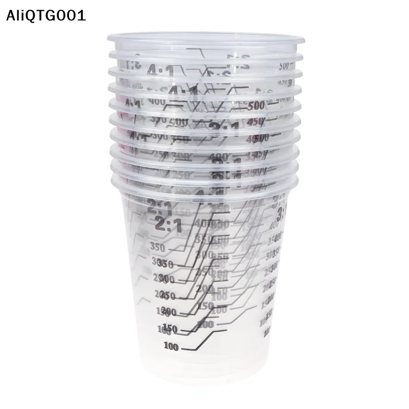 

10 шт. одноразовых прозрачных пластиковых стаканчиков для смешивания красок объемом 500 мл, калиброванные емкости для смешивания для художественных работ и рукоделия