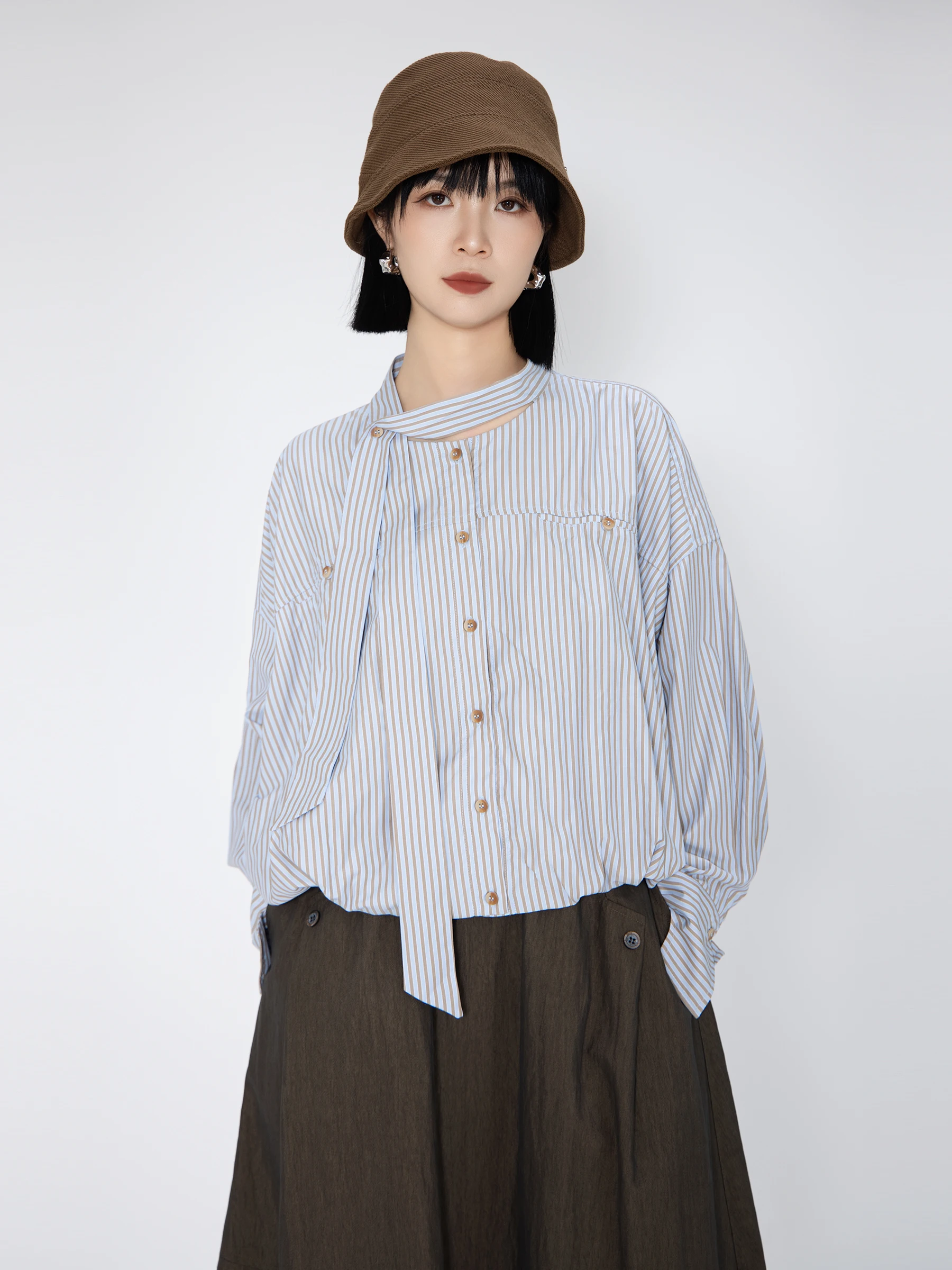 

Свободная женская рубашка с длинными рукавами в полоску и цветочным принтом, оверсайз, асимметричный дизайн, повседневная, дышащая, из полиэфирного волокна