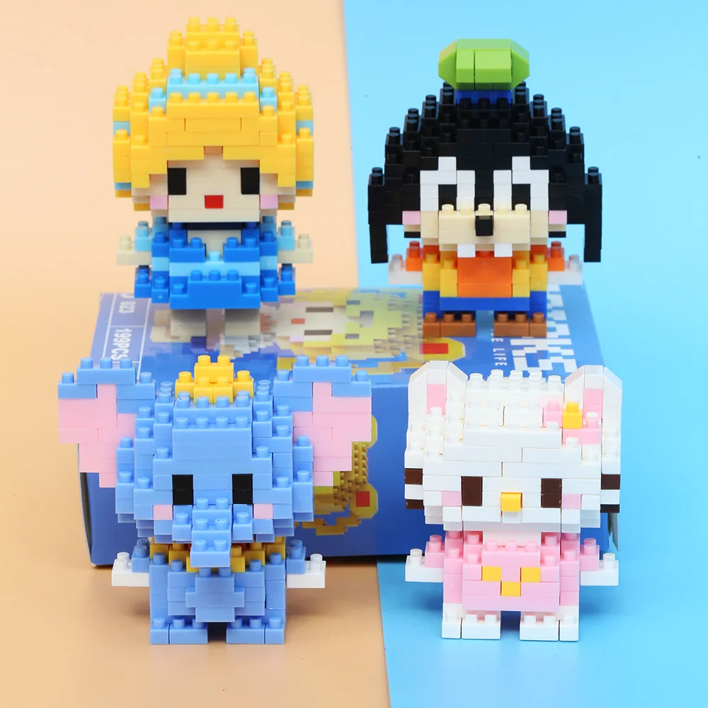 디즈니 스티치 장난감 어린이를위한 빌딩 블록 애니메이션 공주 미키 마우스 미니 액션 블록 장난감 벽돌 장난감 어린이 선물