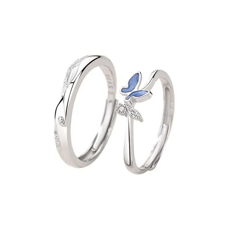 

Trumium S999 Sterling Silver Wave Butterfly Couple Rings For Women Wen Romantic Jewelry Engagament Anniversary Gift