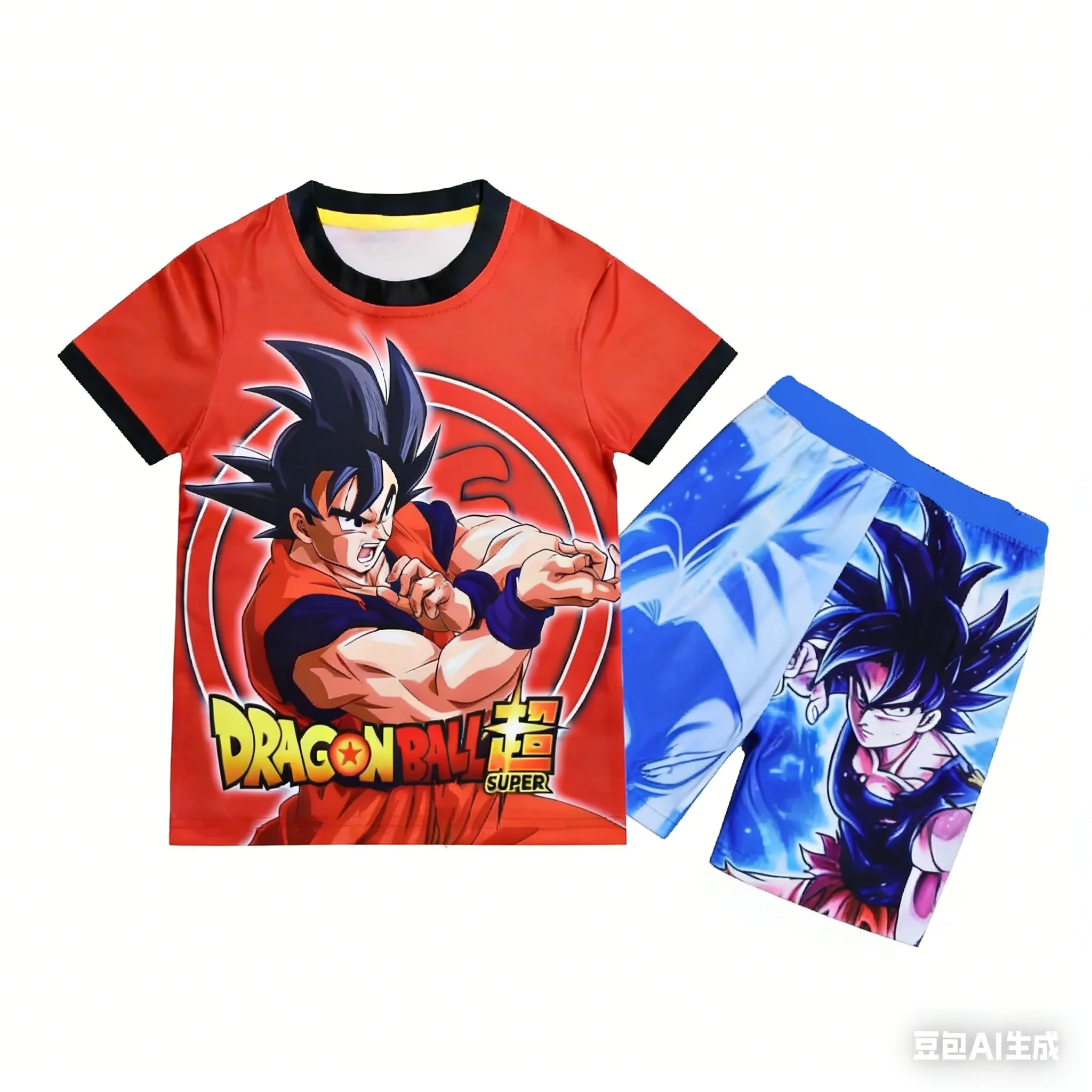 Adult and Children's Goku Super Saiyan Pajamas, Dragon Ball Themed 3D Print, Two-piece Loungewear Set, T-shirt, Shorts