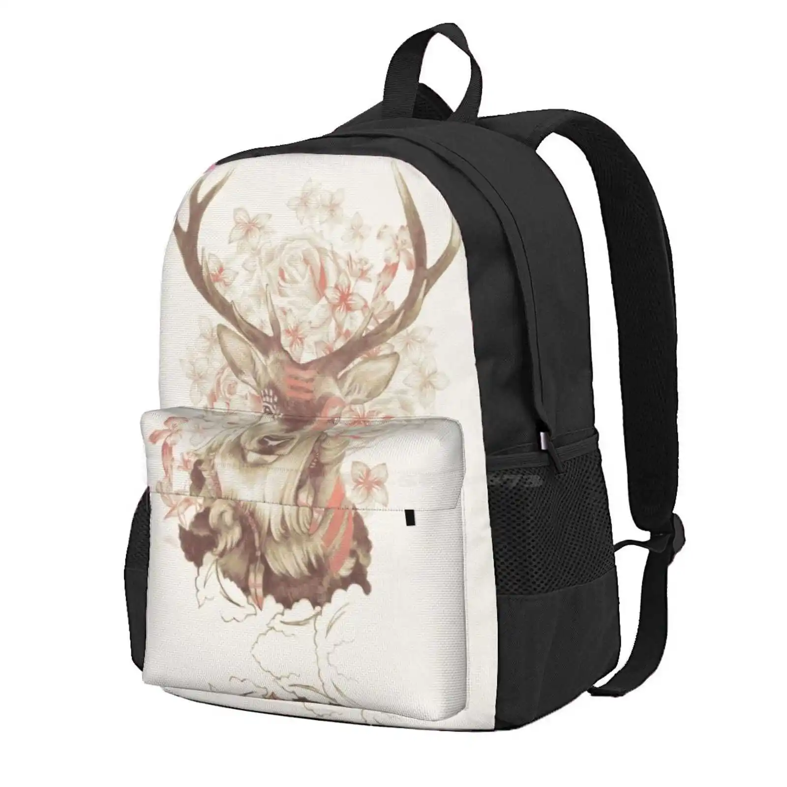 

Stag Of My Dreams Hot Sale Schoolbag Backpack Fashion Bags Deer Stag Native Floral Flowers Wreath Animal Natural Buck Doe Horn