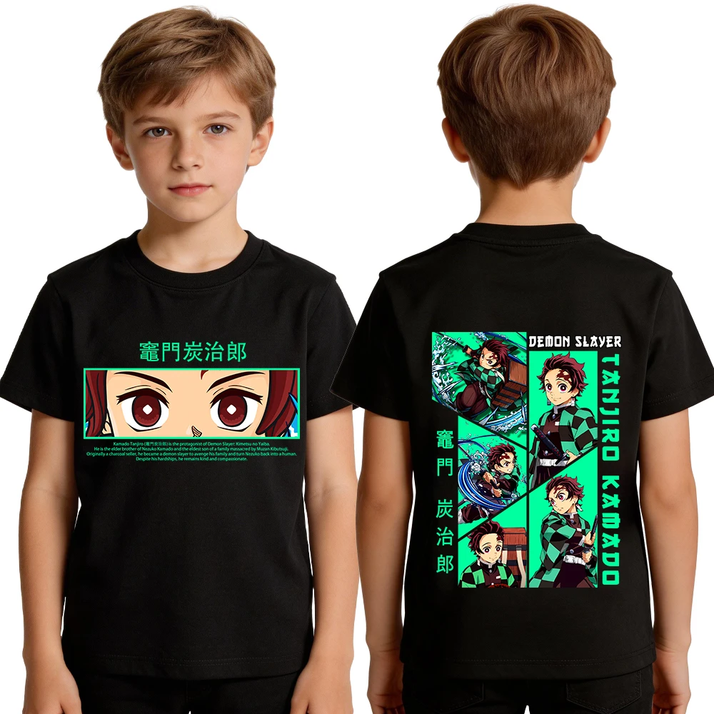 Kimetsu no Yaiba Kamado Tanjirou Anime Grafik-T-Shirt für Kinder, lässiges Baumwoll-T-Shirt für Jungen, Sommerkleidung
