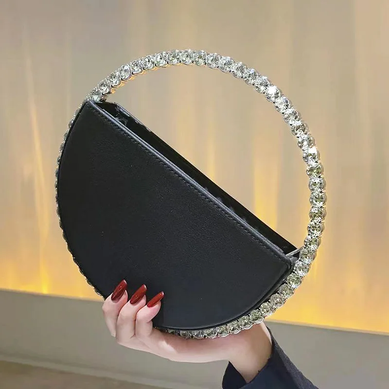 fashion women elegant big diamond round handle party bags ladies bling wedding purse girls crystal evening clutch purse bags