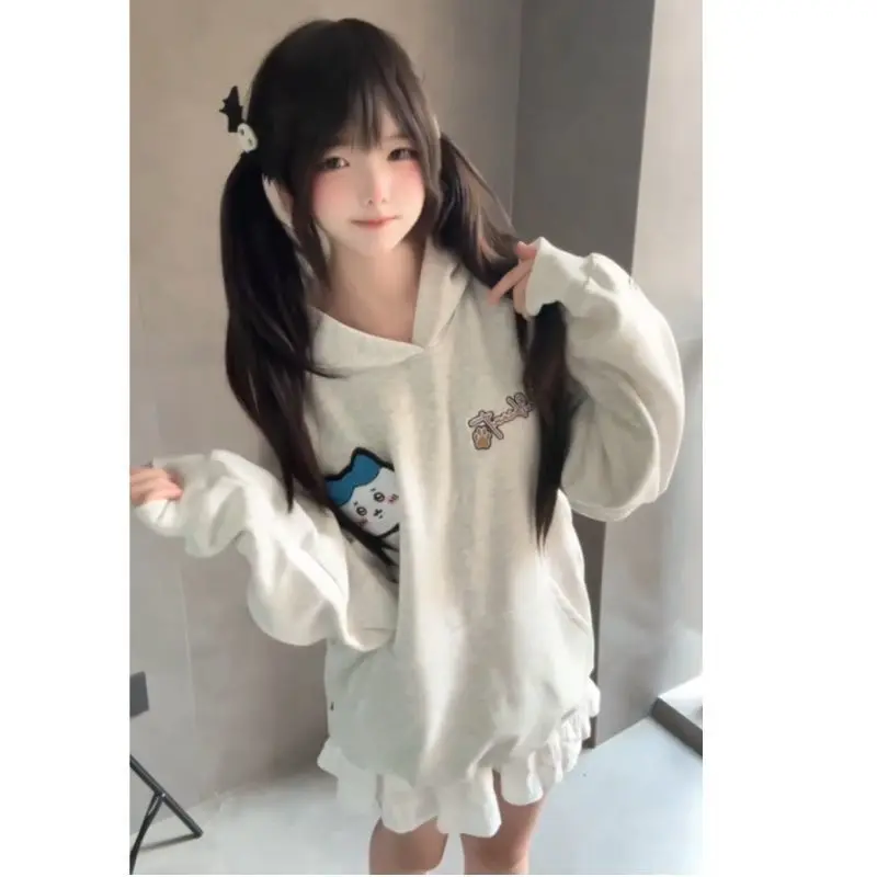 Anime Chiikawa Hooded Sweatshirt Autumn Winter Men and Women Hoodies Coats Thick Warm Couple Pullover Tops Outer Wear Fashion