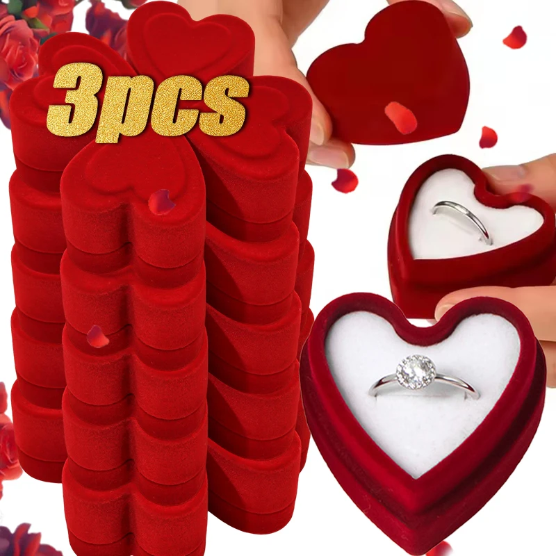 

1/2/3 шт. флокированные чехлы в форме красного сердца, держатель для подарков, коробки для колец с верхней и нижней крышкой, романтические чехлы для свадебных украшений на День святого Валентина