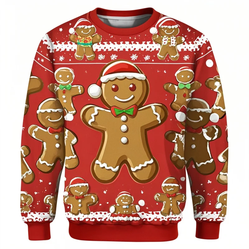 Gingerbread 3D Print Ugly Christmas Sweaters - Christmas Mens Sweater Xmas Holiday Crew Neck Shirt Set Mens Clothing