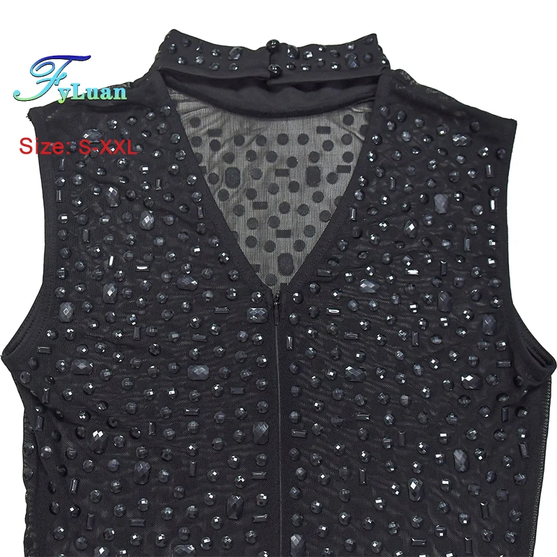فستان FyLuan عصري بفتحة خلفية نحيف لامع بأحجار الراين بدون أكمام للنساء ملابس صيفية لحفلات الزفاف والسهرات والحفلات الراقصة #6