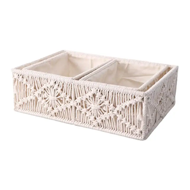 Woven Storage Baskets Wicker Macrame Baskets Fruit Tea Snack Bread Basket Rectangular Storage Box Kitchen Storage Accessories