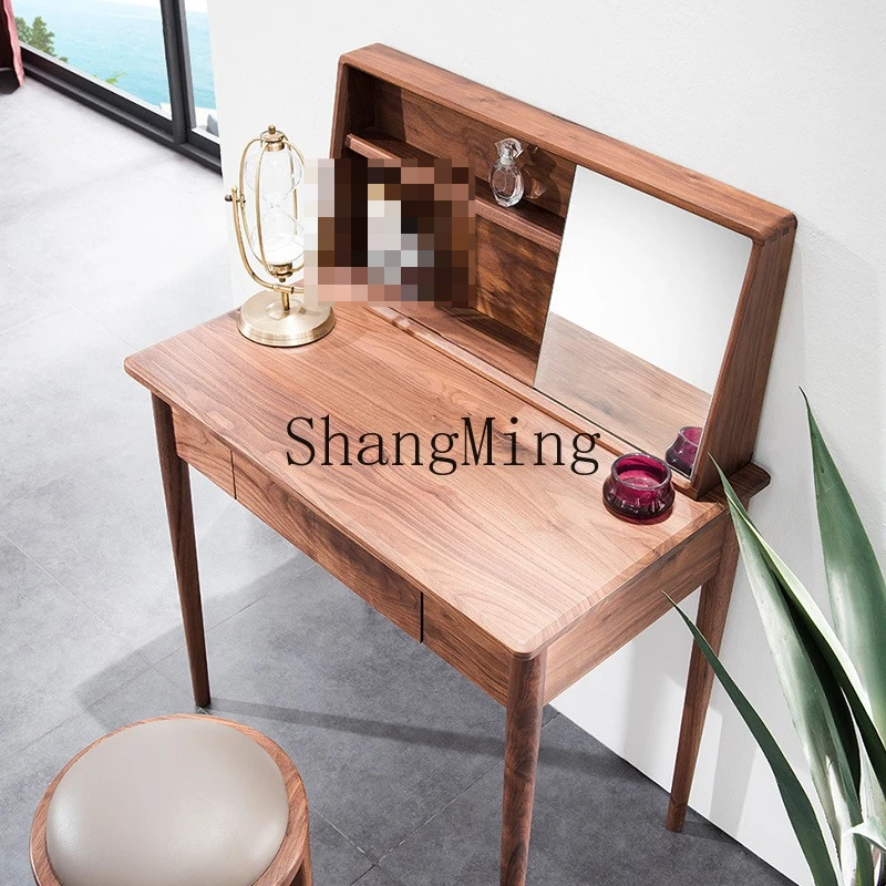 

FG black walnut dresser new Chinese-style small apartment solid wood high-footed makeup table storage integrated makeup table