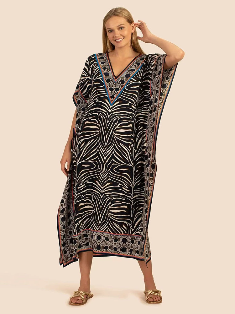 Abiti da spiaggia Vintage donna manica corta Maxi Robe Bikini Cover up per costumi da bagno con scollo a V costumi da bagno per le vacanze