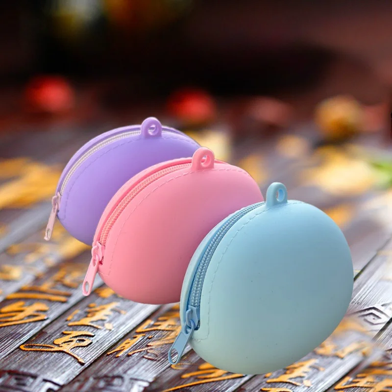 Candy Color Silicone Mini Round Coin Holder Case Coin Purses Women Girls Fashion Coin Storage Zipper Wallet for Kids Women
