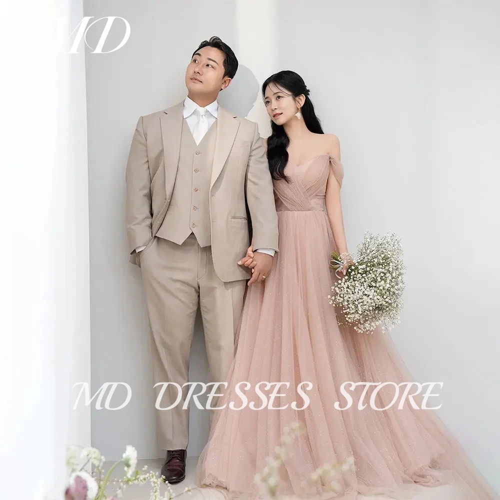 

MD Elegant Pink A-line Wedding Dresses Off Shoulder Sweetheart Korea PhotoShoot Floor-Length Pleat Bride Gown Customised 2025