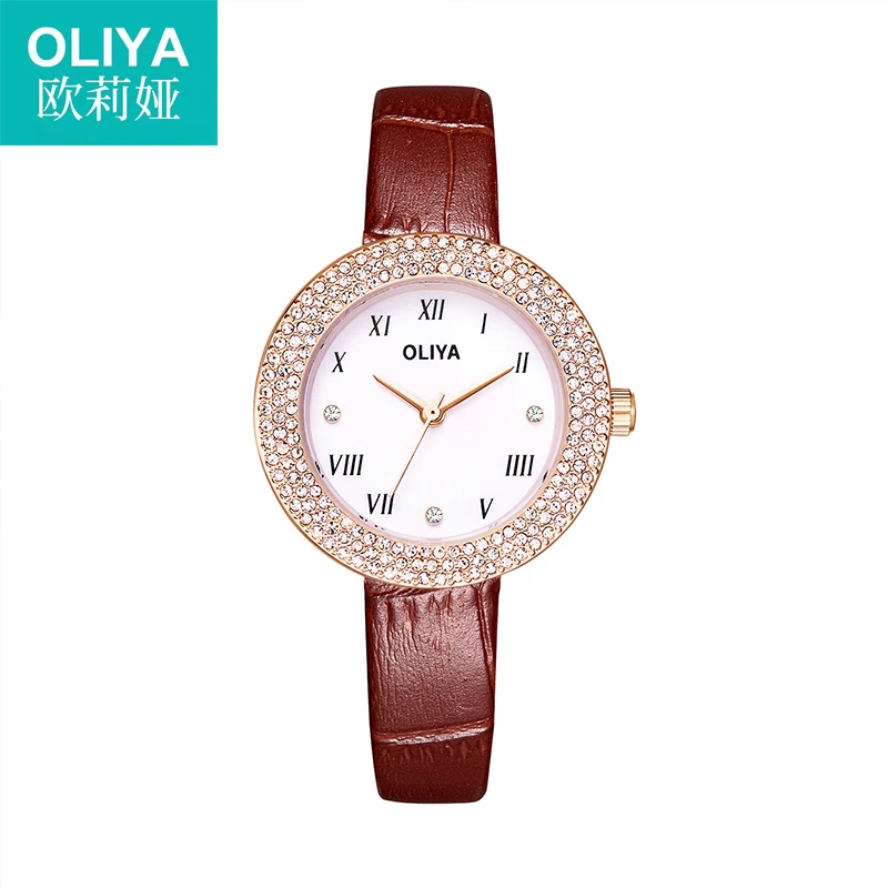 Fashion bracelet ladies watch 32mm new diamond bird's nest fine and elegant leather trend student professional woman watch