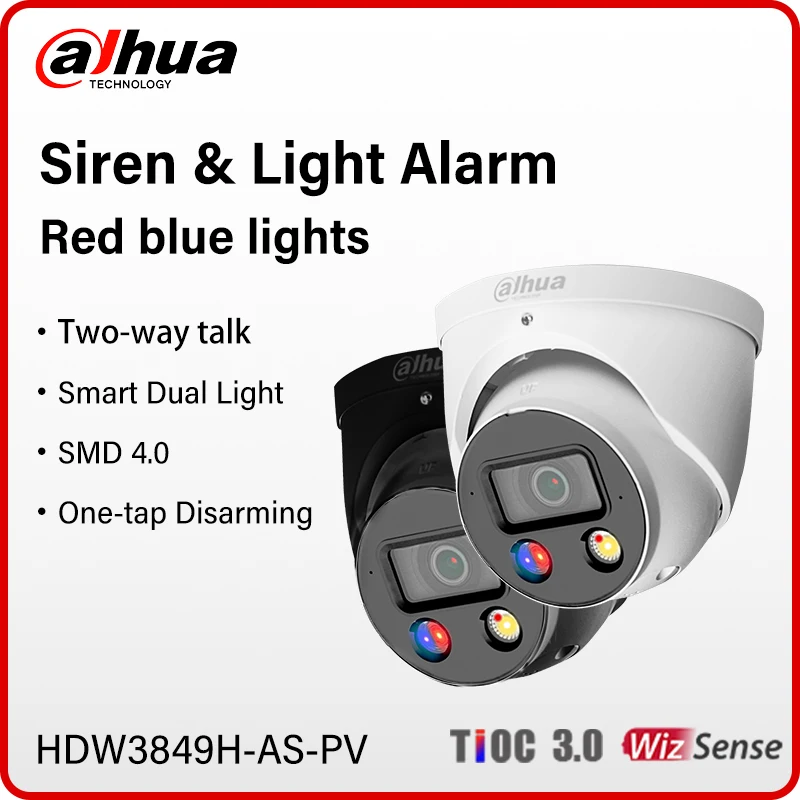 Dahua 8MP kamera keamanan cerdas, kamera keamanan cerdas pencegah aktif 4K warna penuh, kamera bicara dua arah dengan HDW3849H-AS-PV Audio Alarm S4 S5