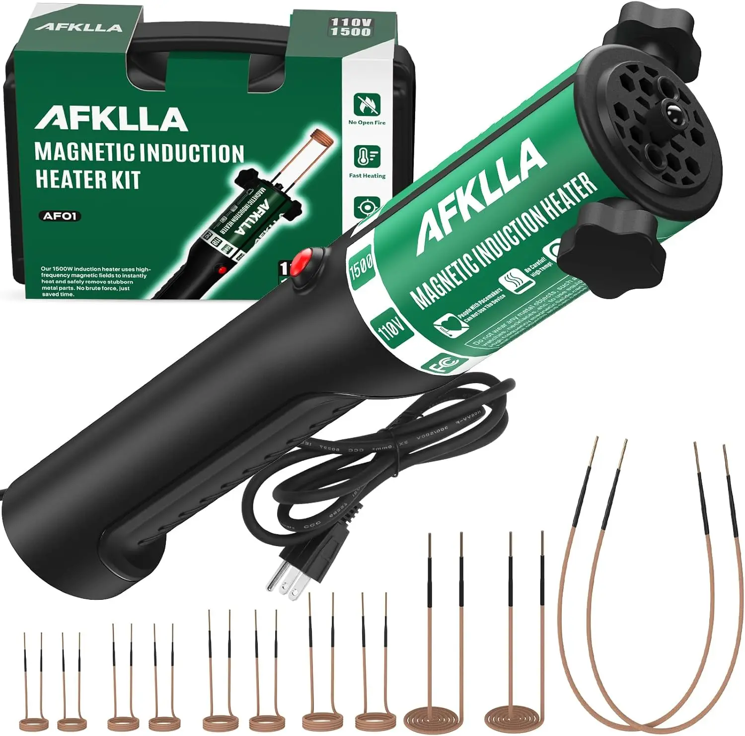 

Magnetic Heat Induction Tool 1500W 110V For Rusty Screw Nuts Bearings Removal With 12 Coils Toolbox Incl Green