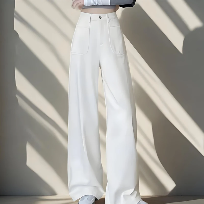 Hohe Taille, weites Bein, Hose für Damen, 2025, Herbst und Winter, gerade, lange Hose, lässige, feste Damenhose